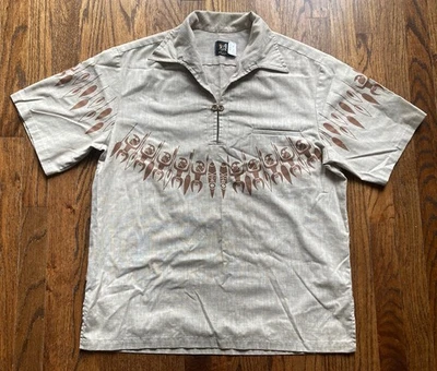 Vintage 70s Iolani Shirt Mens Size Large Tiki Hawaiian Tribal Camp USA Beige - Image 1 of 4