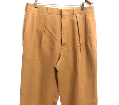 Pantalones DE COLECCIÓN POLO Ralph Lauren Para Hombres 35x30* 100% Lino Color Tostado Cálido Plisado Puños Foto 1 de 4