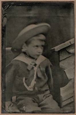TINTYPE CDV YOUNG BOY IN SAILOR SUIT, VICTORIAN FASHION #D4393 - Image 1 of 2