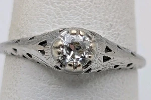 Antiker Art Deco 20er Jahre 14K Weißgold Diamant Solitär Verlobungsring ~,30ct - Bild 1 von 6