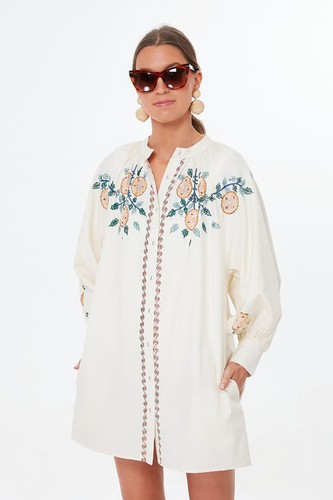 OFF WHITE Abito tunica donna Carolina K bianco sporco Gardenia Augustina manica a palloncino tg XS