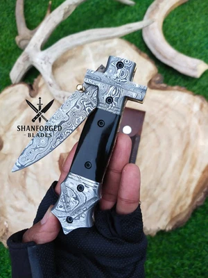 定制手工大马士革钢折叠刀、口袋刀、狩猎刀。 — 第 1/4 张图片