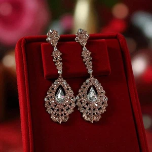 Pendientes colgantes lágrima cristal blanco oro rosa joyería de moda nuevos sin etiquetas - Imagen 1 de 3