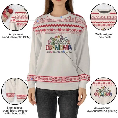 Personalized Floral Grandma Christmas Sweater, Cute Holiday Jumper Gift - Image 1 of 4