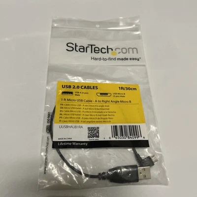 Startech 1 Ft Micro Usb Cable - A To Right Angle Micro B - Type A Male Usb - - Image 1 of 2