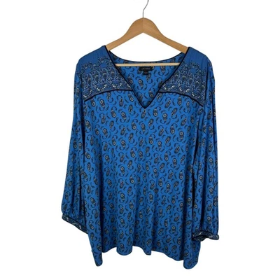 Blusa J Jill Wearever Collection Paisley Talla 3X Azul Cuello en V Artística Boho Cómoda Foto 1 de 4