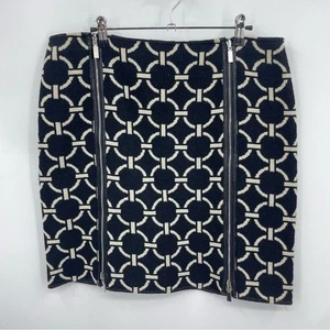 Per Se By Carlisle B&W Wool Blend Chain Link Double Zipper Pencil Skirt US 12 - Picture 1 of 8