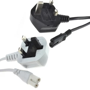 Abbildung 8 Stromkabel UK Stecker auf C7 Kabel für LED TV Samsung/LG schwarz/weiß Laptop - Bild 1 von 14