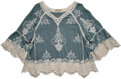 Blusa Democracy bordada renda manga sino boho camponesa cottagecore média - Imagem 1 de 4