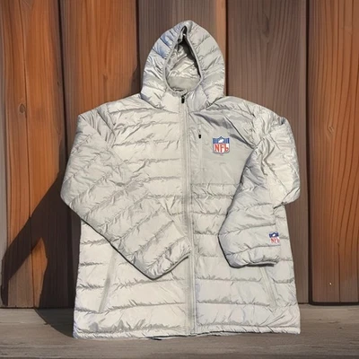 NWT $140 NFL TEAM APPAREL Men's LG Hooded Puffer Coat Jacket, Gray MOME379F-RO - Image 1 of 4