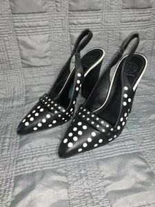 Tory Burch décolleté con tacco a pois nere bianche slingback KAY donna taglia 8M US - Foto 1 di 6