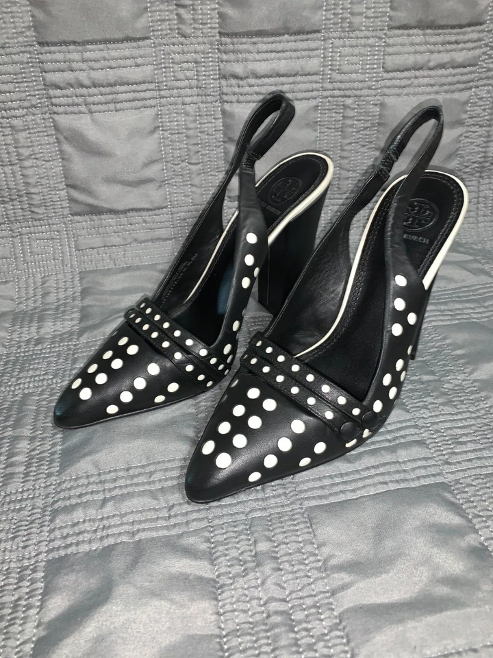 Tory Burch Polka Dot Heels Black White Slingback Pumps KAY Women’s Size 8M US - Image 1 of 4