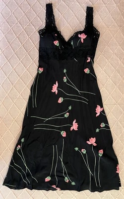 Medium Vtg Betsy Johnson Y2k 90s Rayon Floral Maxi Slip Dress Black Label Fairy - Image 1 of 4