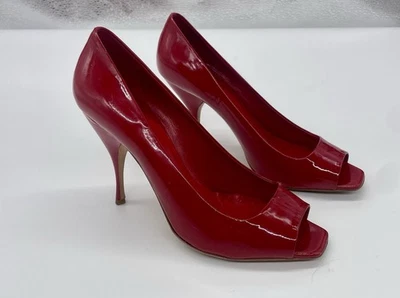 Miu Miu Red peep toe heels Sz 39.5 Patent leather Women's Shoes Party Cocktail - Image 1 of 4
