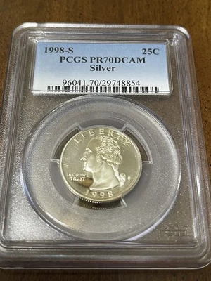 1998-S 25c WASHINGTON QUARTER PCGS PF70 DEEP CAMEO SILVER - Image 1 of 4