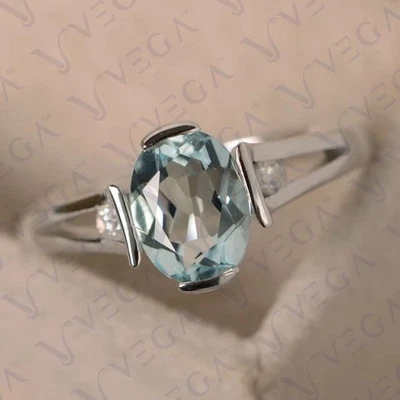 3.20Carat Oval Natural Aquamarine Diamond Three Stone Ring 950PT Platinum Plated - Image 1 of 4