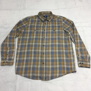 George Shirt Mens XL Brown Blue Plaid Flannel Button Up USA Western Cowboy - Picture 1 of 11