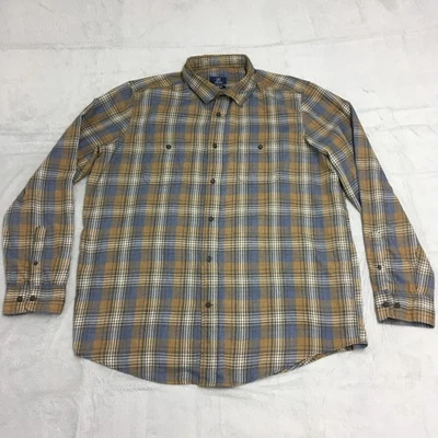 George Shirt Mens XL Brown Blue Plaid Flannel Button Up USA Western Cowboy - Image 1 of 4