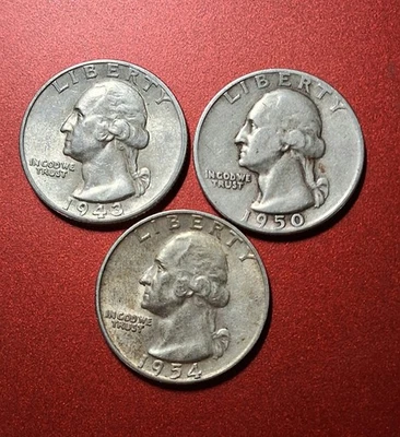 1943-P,1950-P,1954-P Washington Quarter Collection Lot Of 3 Set Lot - Image 1 of 3