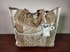 Claudia Firenze Leather Tote Bag Made In Italy Leopard Print Gold White Tan