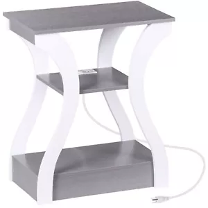 3 Tier End Side Table For Living Room Bedroom with Outlets & USB Ports Gray - Picture 1 of 24
