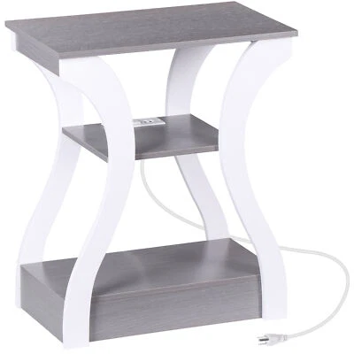 3 Tier End Side Table For Living Room Bedroom with Outlets & USB Ports Gray - Image 1 of 4