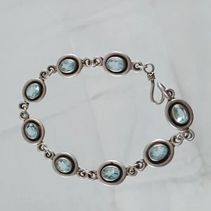 Schönes Vintage Silber (925) & hellblaue 8 Steine (Aquamarin?) Armband - Bild 1 von 6