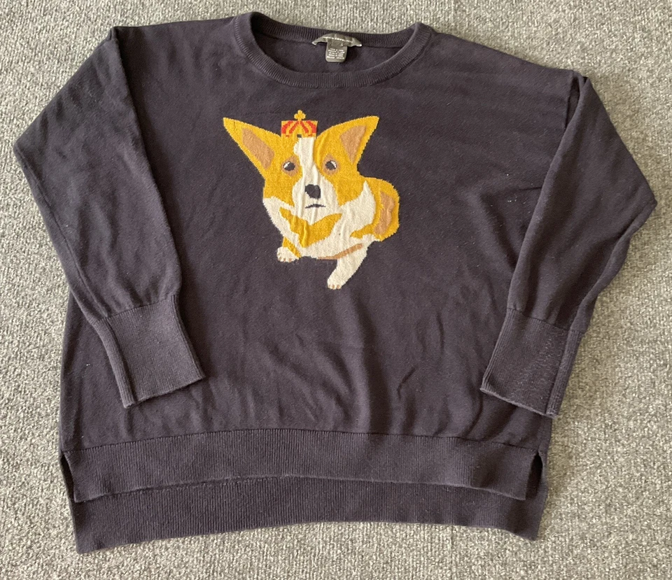 French Connection Corgi Dog Knit & Crown Navy Knit Sweater Small - Image 1 of 4