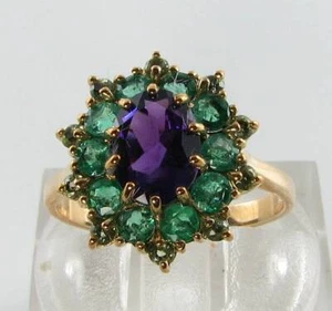CUSTOM ORDER 9CT 9K GOLD AMETHYST EMERALD PERIDOT CLUSTER RING Size M 1/2 - Picture 1 of 1