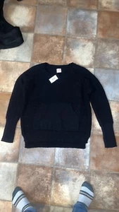 NWT Wanna B Black Cozy Plush Pullover Sweater Kangaroo Pocket Small Eyelash Tedd - Picture 1 of 8