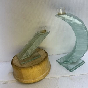 DASKAS Amsterdam Candlestick Holders Floating Glass Squares - Set of 2. Chipped - Picture 1 of 19