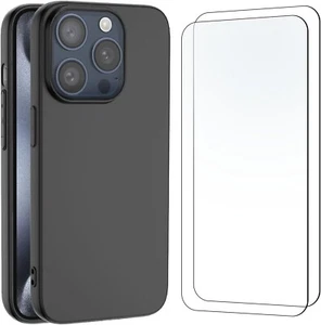 Cover per iPhone 15 Pro Max (6,7") silicone NERO e 2 × vetro temperato - Foto 1 di 7