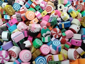 Hmade Polymer Flat Round, Sweets, 8-12x8-10x5mm, 40pcs,  Free post Oz Seller - Picture 1 of 2