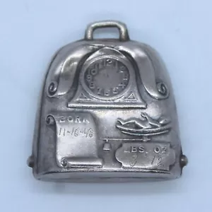 Vintage 1943 Sterling Silver Birth Record Baby Rattle Bell - Picture 1 of 8