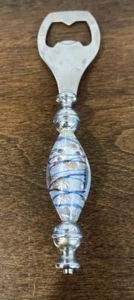 "Abridor de botellas manual con cuentas de vidrio azul y dorado inspirado en Murano Art Deco 6"" usado en excelente estado" - Imagen 1 de 3