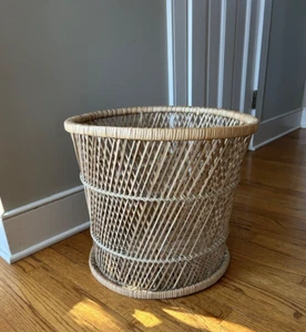 Vintage MCM Rattan Pflanze LG Topf Rohr Übertopf 70er Boho Weidenkorb Tisch - Bild 1 von 5