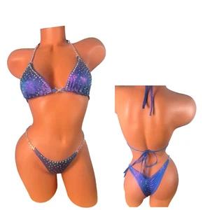 Fuchsia violet AB crystal pageant birthday fitness bikini size A/B top S bottom - Picture 1 of 4