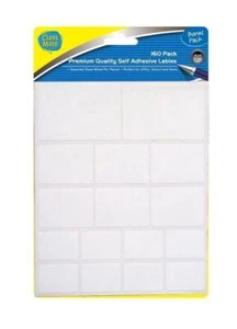 160 Assorted Self Adhesive Labels Stickers Mixed Sizes White Blank School Office - Picture 1 of 1