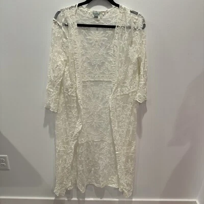 Cárdigan largo Sundance marfil boho encaje kimono plumero cottagecore hada para mujer Foto 1 de 4