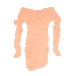 HOUSE OF CB LONDON Ruched Mesh Bodycon Dress Pink Long Sleeve Short Womens UK 6 - Picture 1 of 8