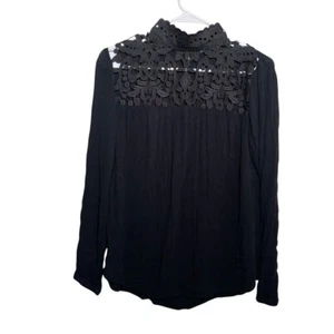 Who What Wear Blouse Women's Small Black Lace Long Sleeve Casual Top Boho - Picture 1 of 8