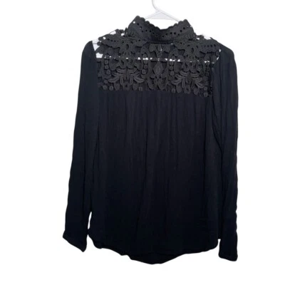 Who What Wear Blouse Women's Small Black Lace Long Sleeve Casual Top Boho - Image 1 of 4