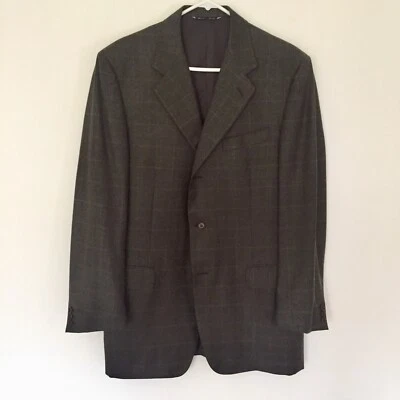 VTG Canali Green, Brown 3-Button Windowpane Super 120s Wool Suit Mens 42L FLAWS - Image 1 of 4