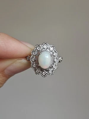 natural opal regency style cubic zirconia Adjustable Silver Plated Ring  - Image 1 of 4