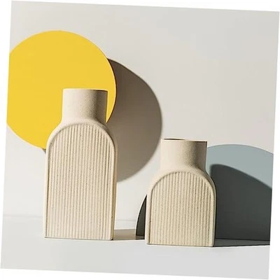 Jarrones acanalados de cerámica - Juego de 2 piezas, jarrón pequeño y grande, botella flor  Foto 1 de 4