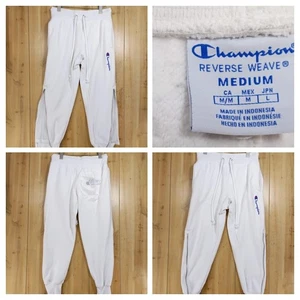 Champion Reverse Weave Sweatpants Men's M White Joggers Mesh Zipper Ankle Active - Picture 1 of 23