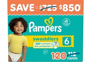 Pampers Swaddlers Diapers Size 6 (Over 35 lbs), 120 Count - NEW - Picture 1 of 3