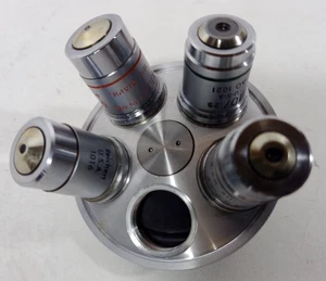 AO Microscope Turret with 4 Objectives Achromat 10/.25 45/.25 50/.80 100/1.25 - Picture 1 of 7