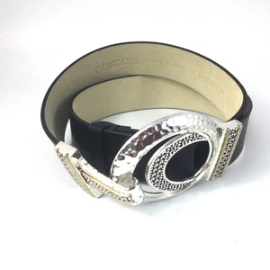 Chico's schwarzer Echtledergürtel verstellbar bis 36" Größe S/M silberne Schnalle - Bild 1 von 5