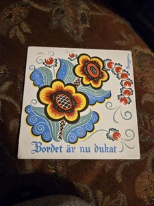 Vtg Berggren Ceramic Trivet Tile Bordet Ar Nu Dukat Swedish 6X6 The Table Is Set - Picture 1 of 2